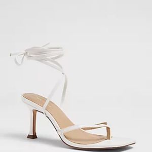 White Leather Wrap Thong Heels Size 8